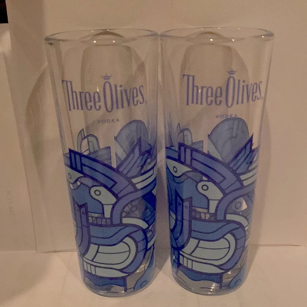 Three Olives Vodka Tall Shot Glasses - Set of Two Collectable